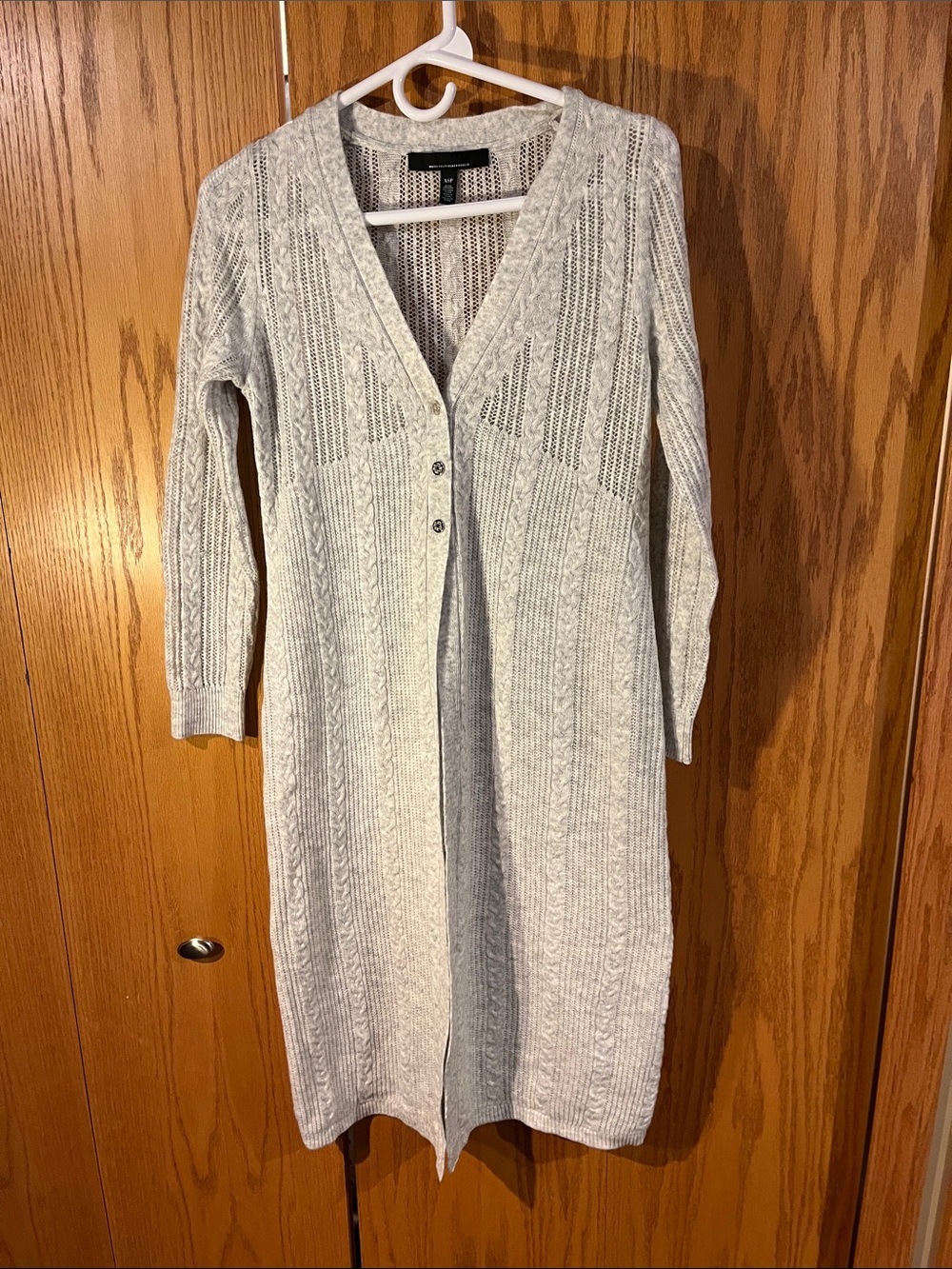 White House Black Market Light Gray Long Ribbed Knit Cardigan Dress